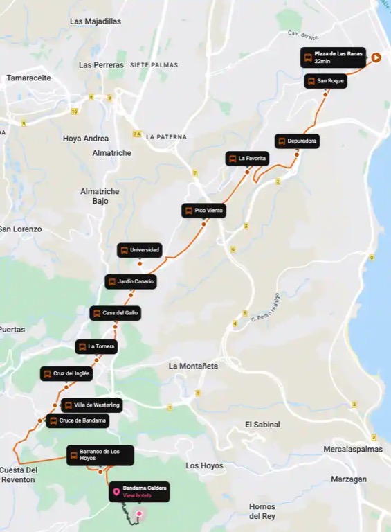 Carte du trajet de la ligne Global 311 vers Bandama